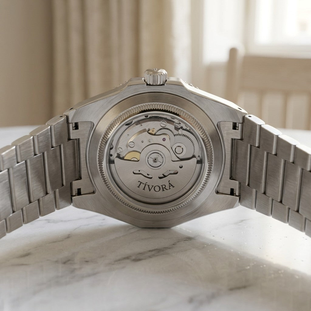 Élan Argent Steel Crimson Dial – case back with movement