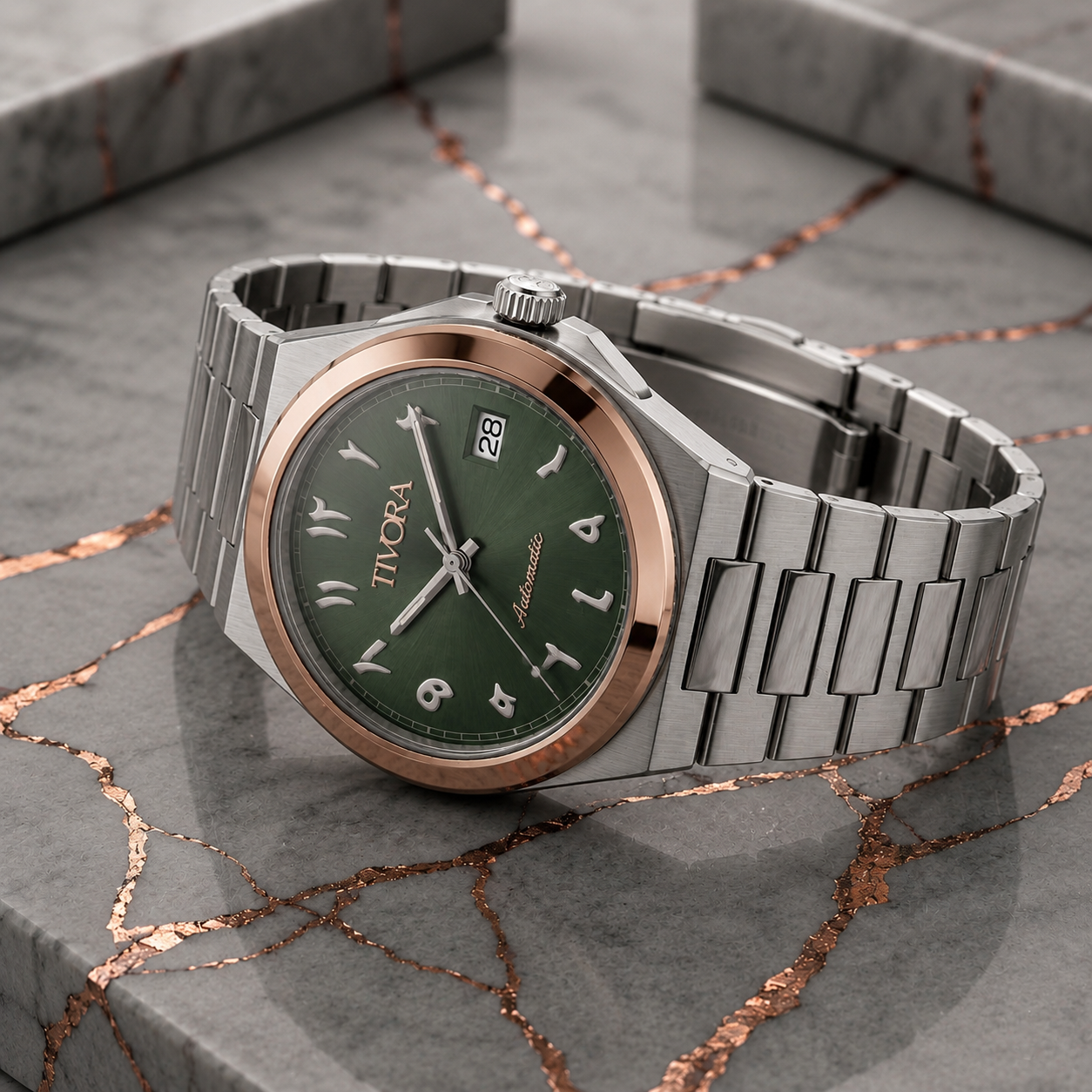 Élan Two Tone Steel Arabic Olive Dial