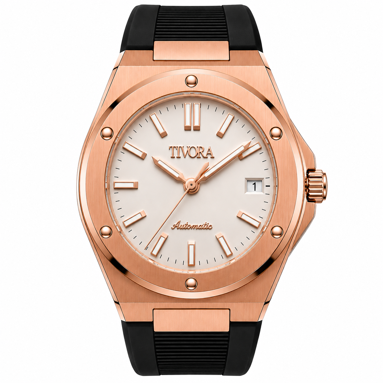 Vertex Rose Steel Onyx Dial Rubber