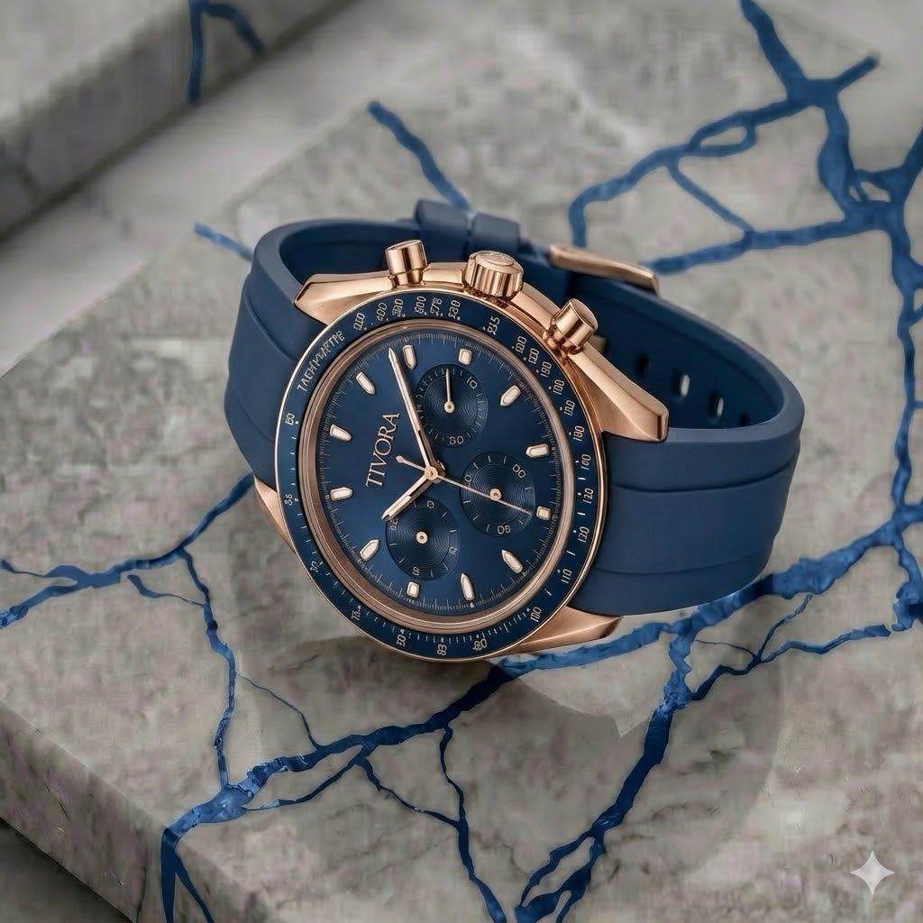 Veyron Rose Steel Sea Azure Dial Rubber