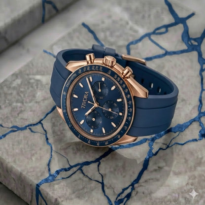 Veyron Rose Steel Sea Azure Dial Rubber
