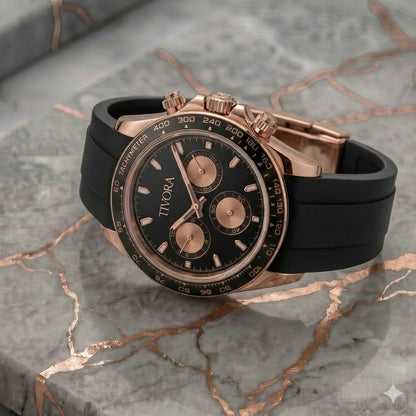 Veyron Rose Steel Onyx Dial Rubber