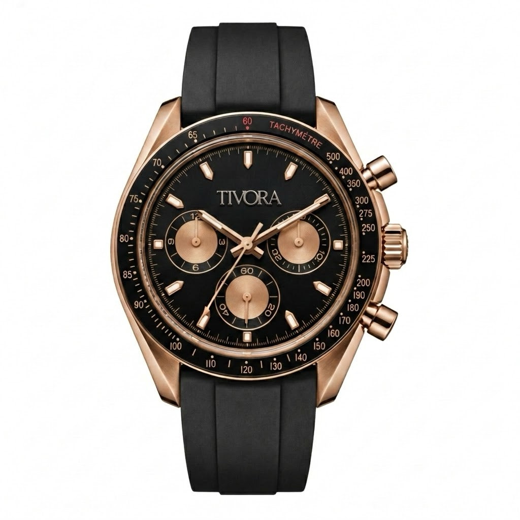 Veyron Rose Steel Onyx Dial Rubber