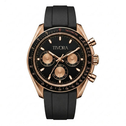 Veyron Rose Steel Onyx Dial Rubber