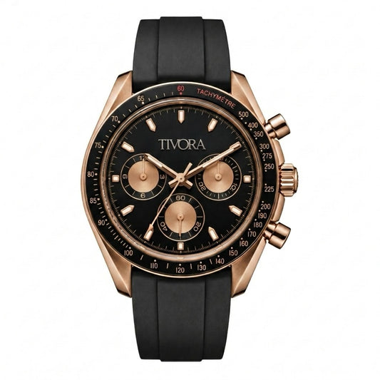 Veyron Rose Steel Onyx Dial Rubber