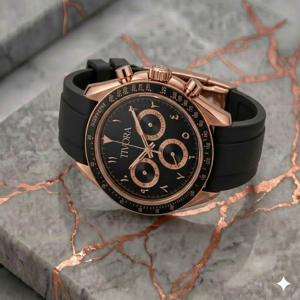 Veyron Rose Steel Onyx Dial Rubber V2