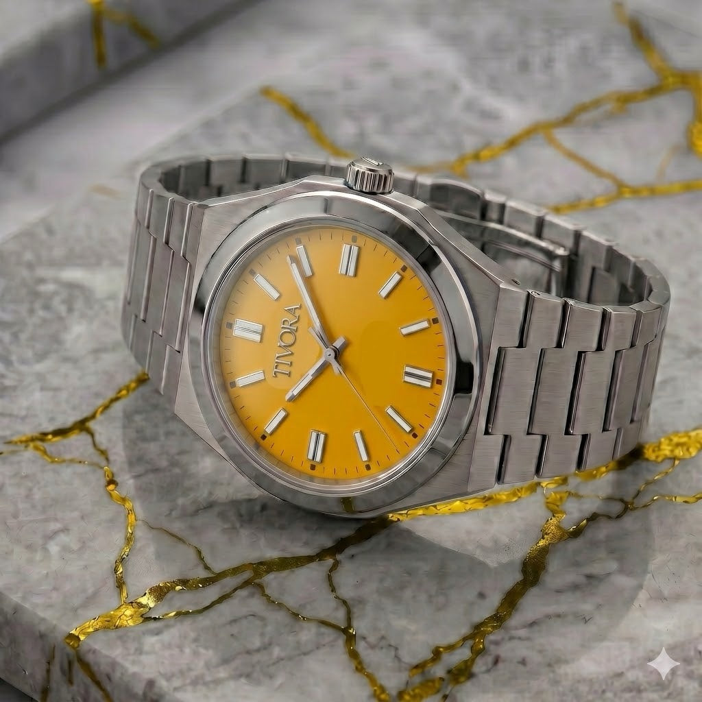 Échelon Argent Steel Yellow Dial