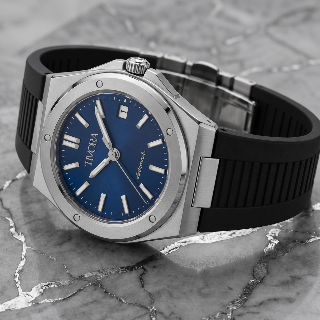 Vertex Argent Steel Azure Dial Rubber