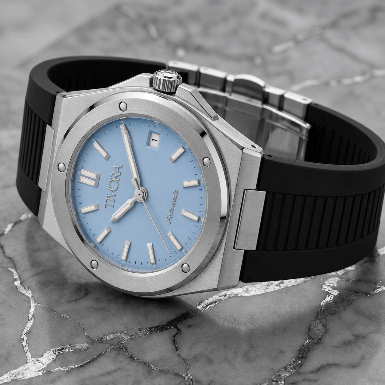 Vertex Argent Steel Sky Dial Rubber