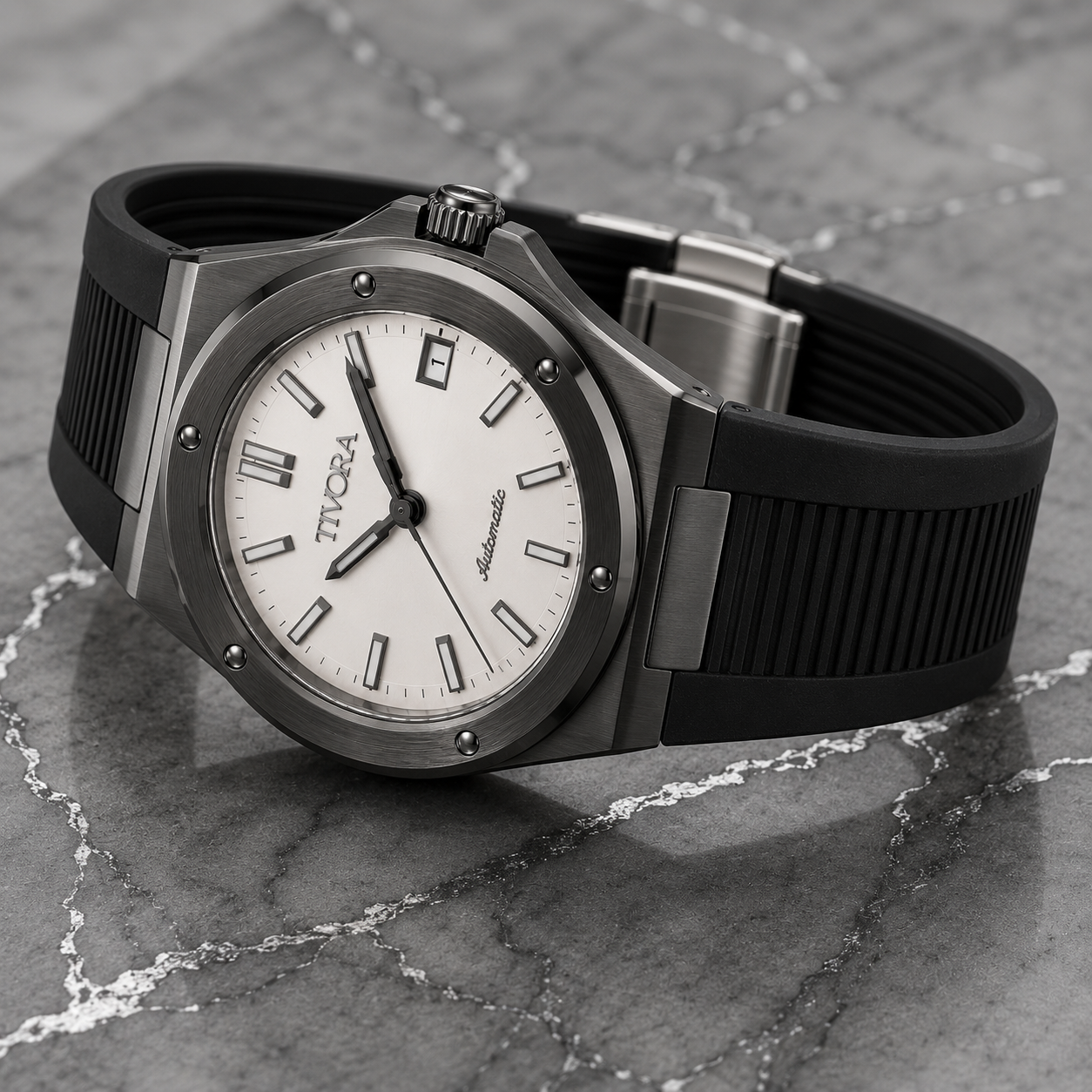 Vertex Argent Steel Frost Onyx Dial Rubber