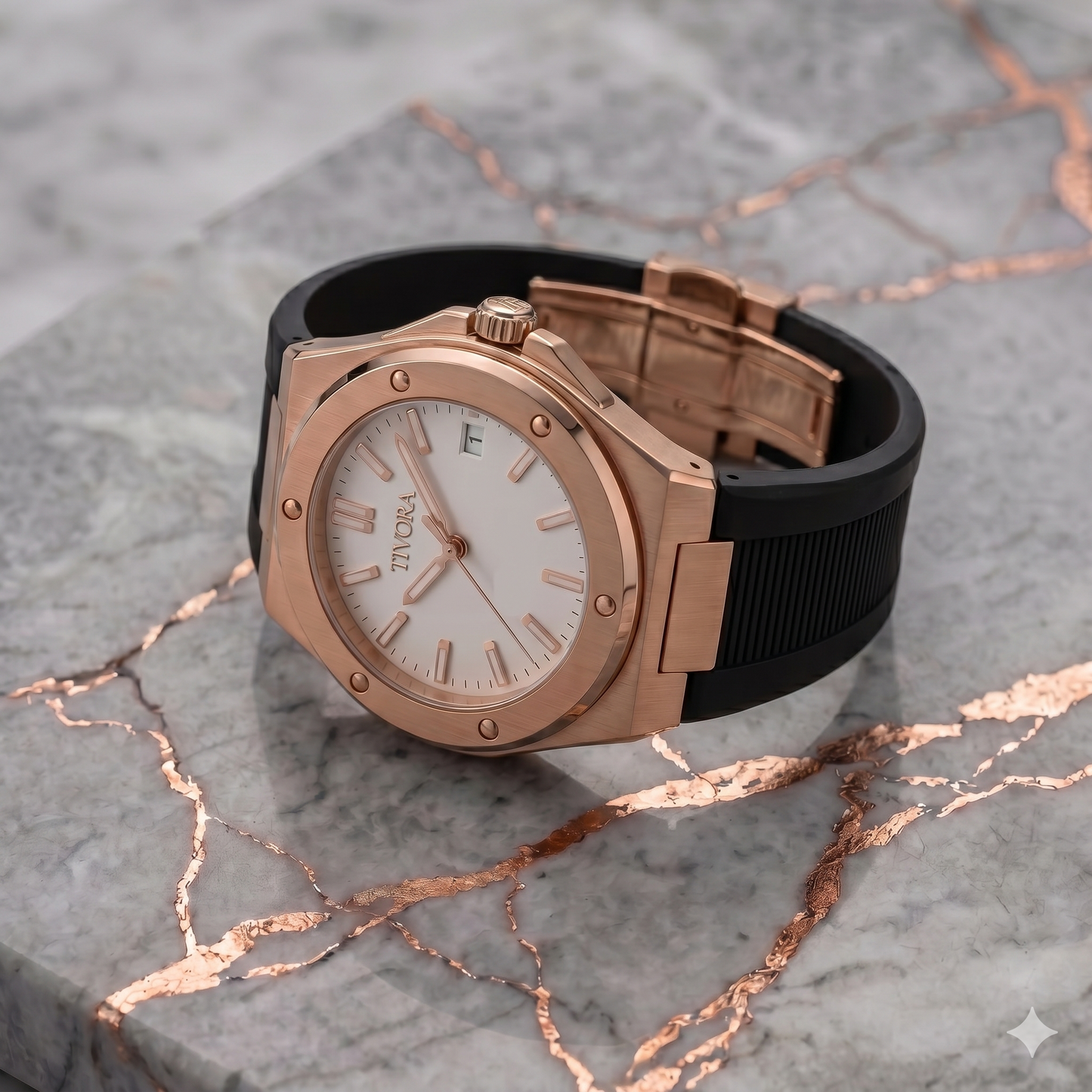 Vertex Rose Steel Onyx Dial Rubber