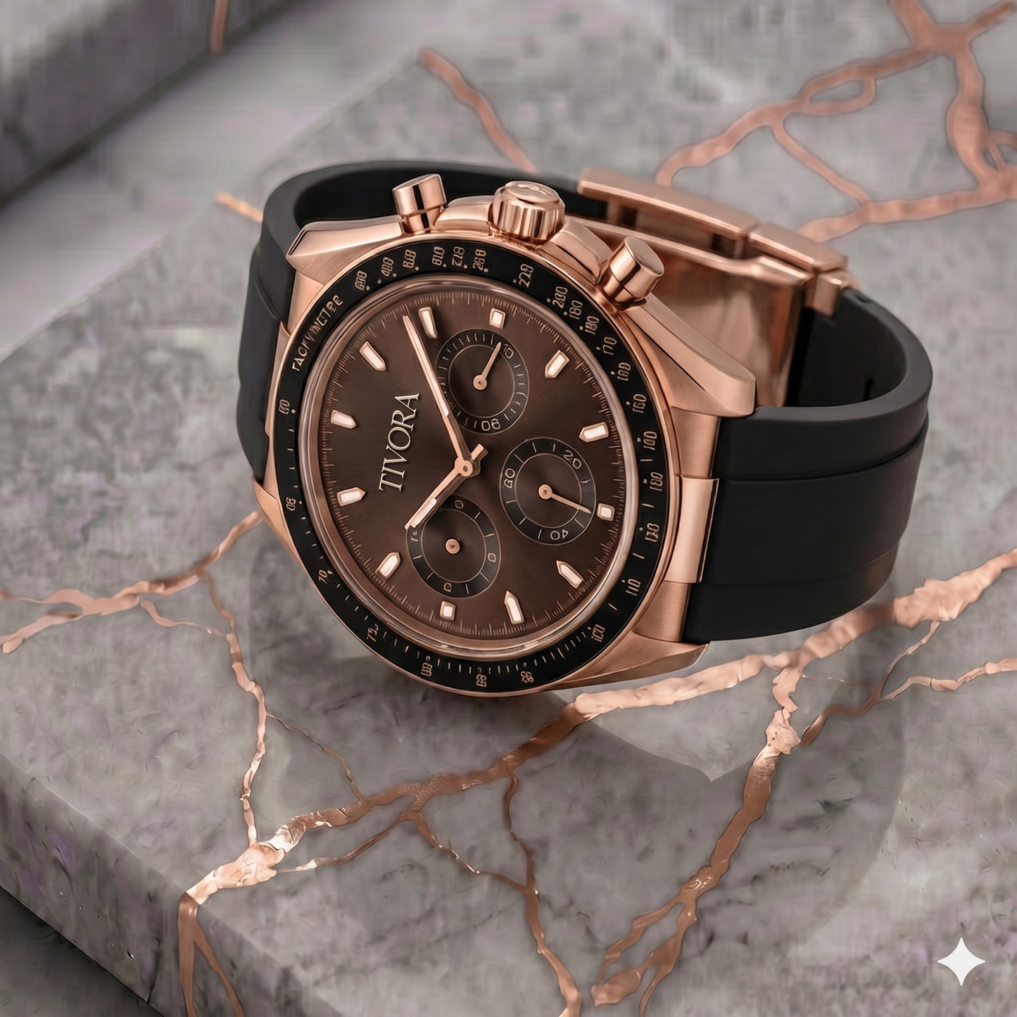Veyron Rose Steel Mocha Dial Rubber