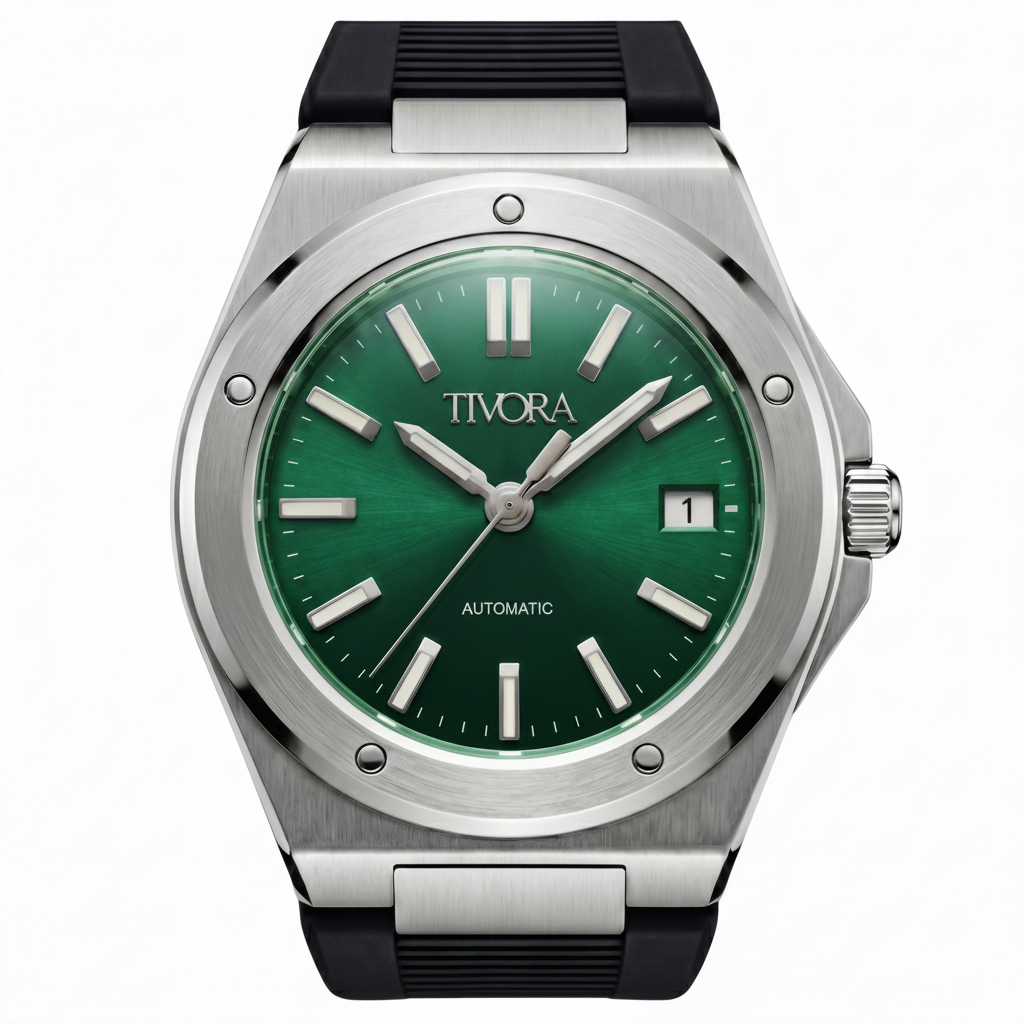 Vertex Argent Steel Emerald Dial Rubber