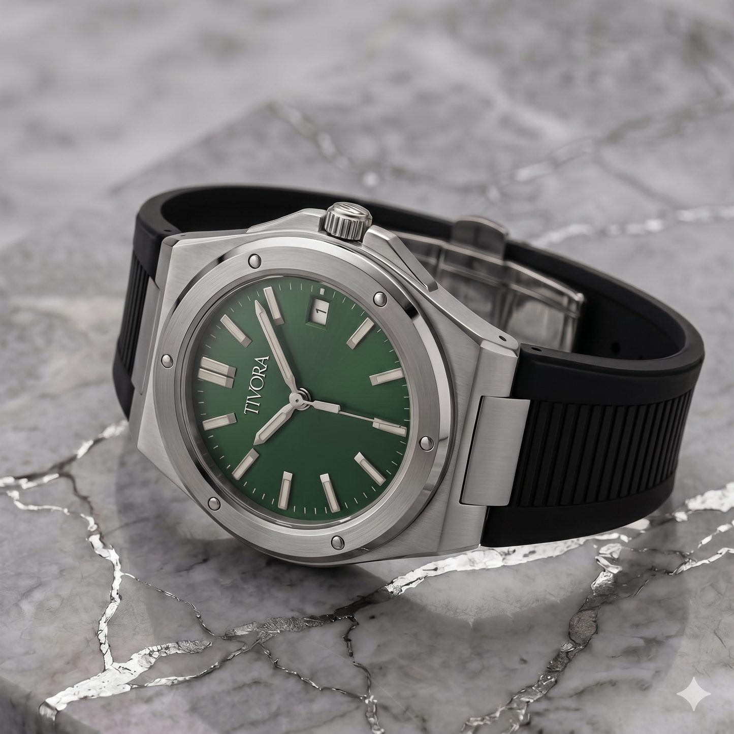 Vertex Argent Steel Emerald Dial Rubber