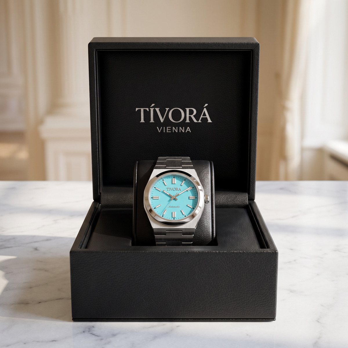 Échelon Argent Steel Azure Dial – in the TÍVORÁ box