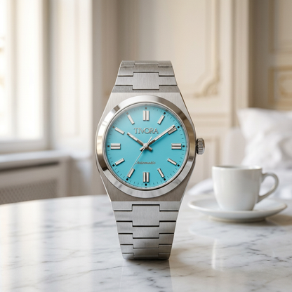 Échelon Argent Steel Azure Dial – front view