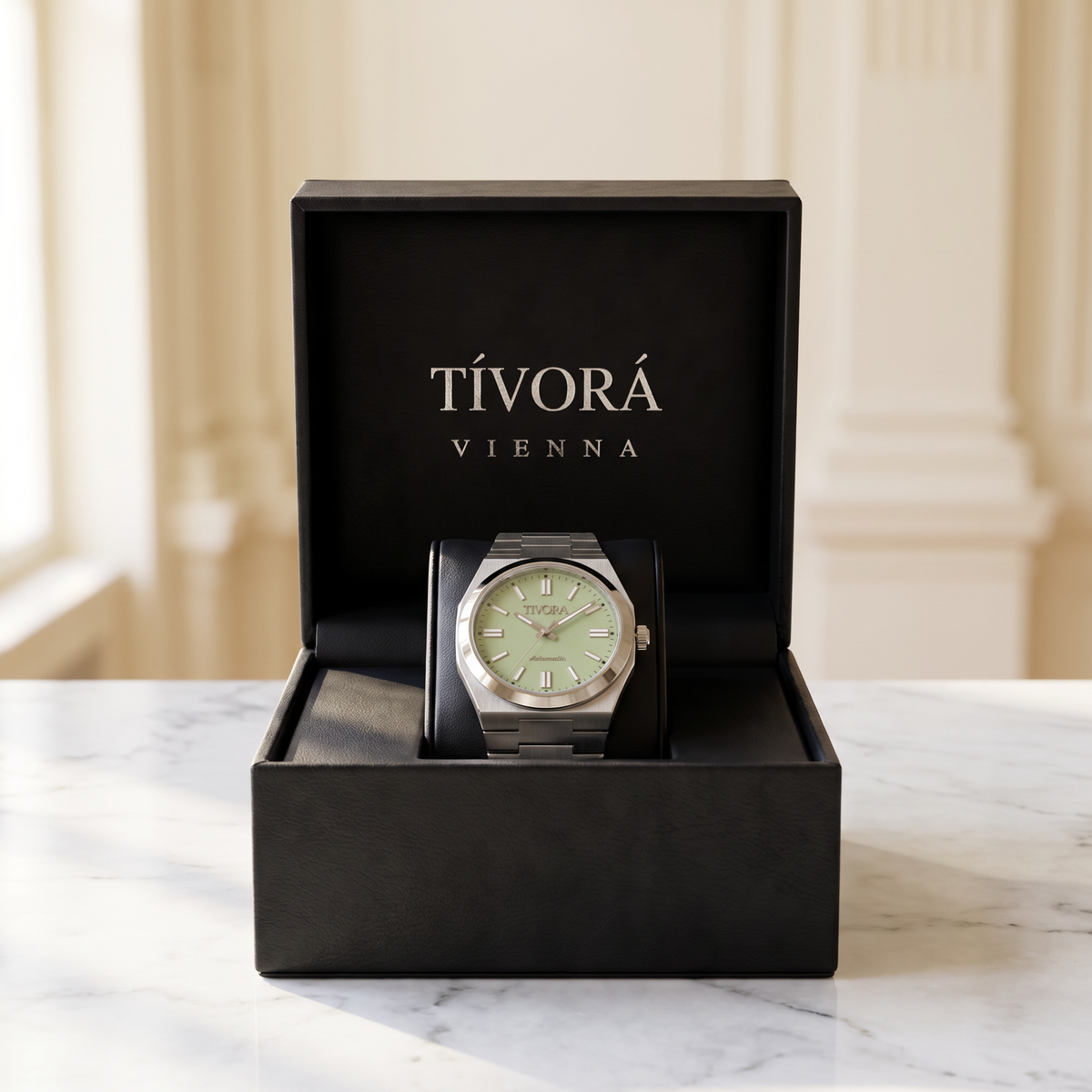 Échelon Argent Steel Lime Dial – in the TÍVORÁ box