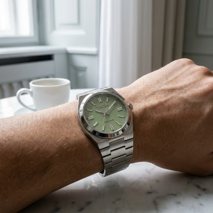 Échelon Argent Steel Lime Dial – on the wrist