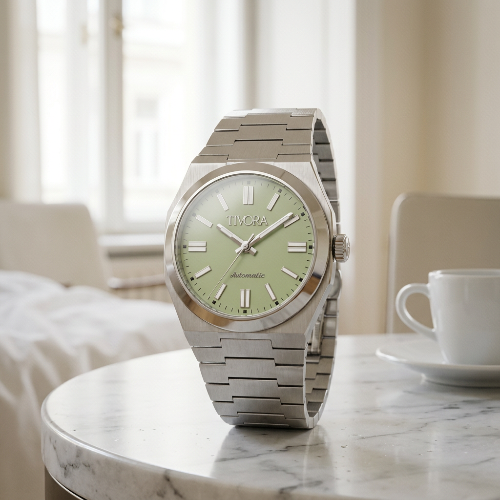 Échelon Argent Steel Lime Dial – front view