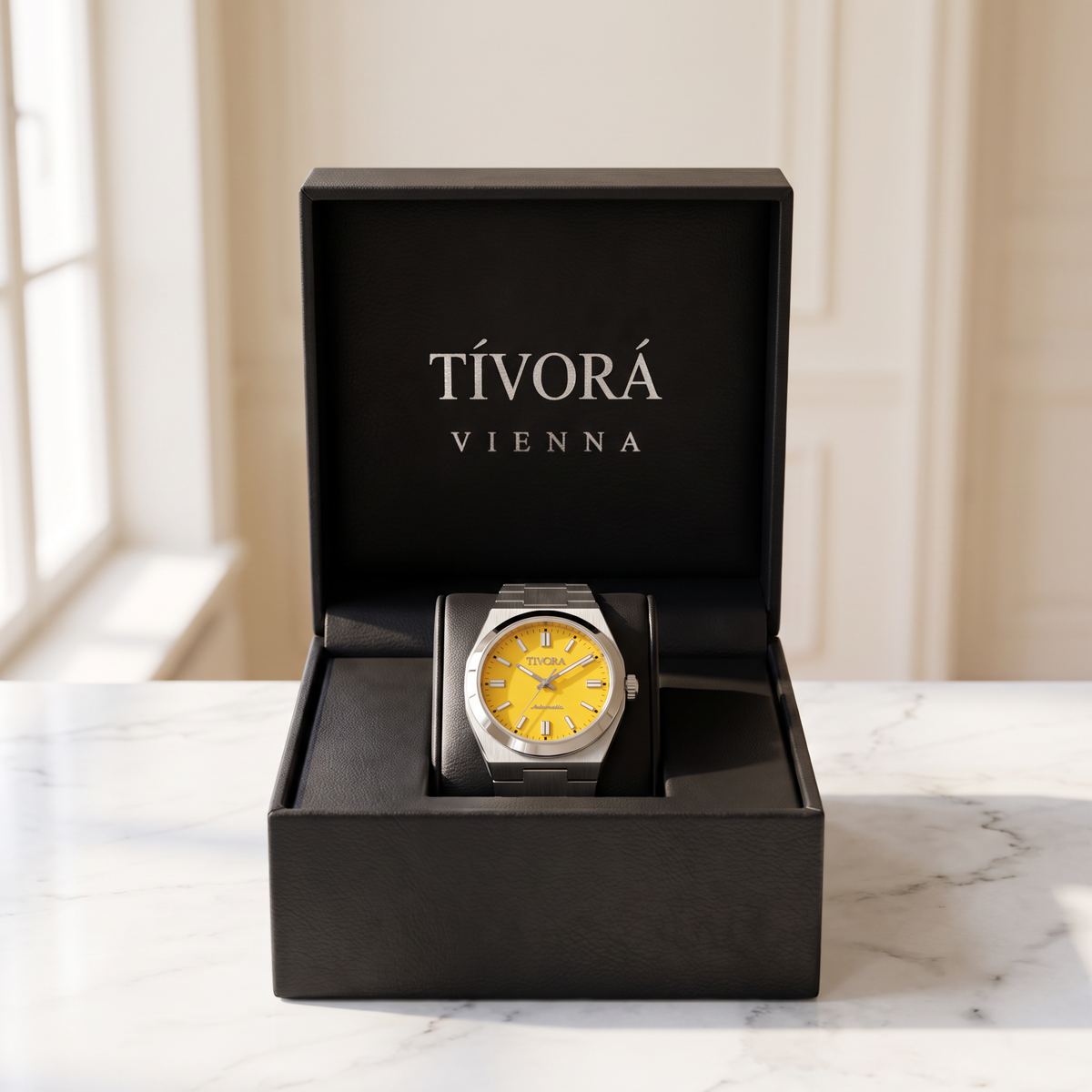Échelon Argent Steel Yellow Dial – in the TÍVORÁ box