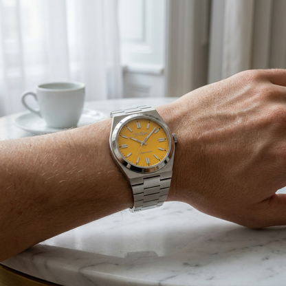 Échelon Argent Steel Yellow Dial – on the wrist