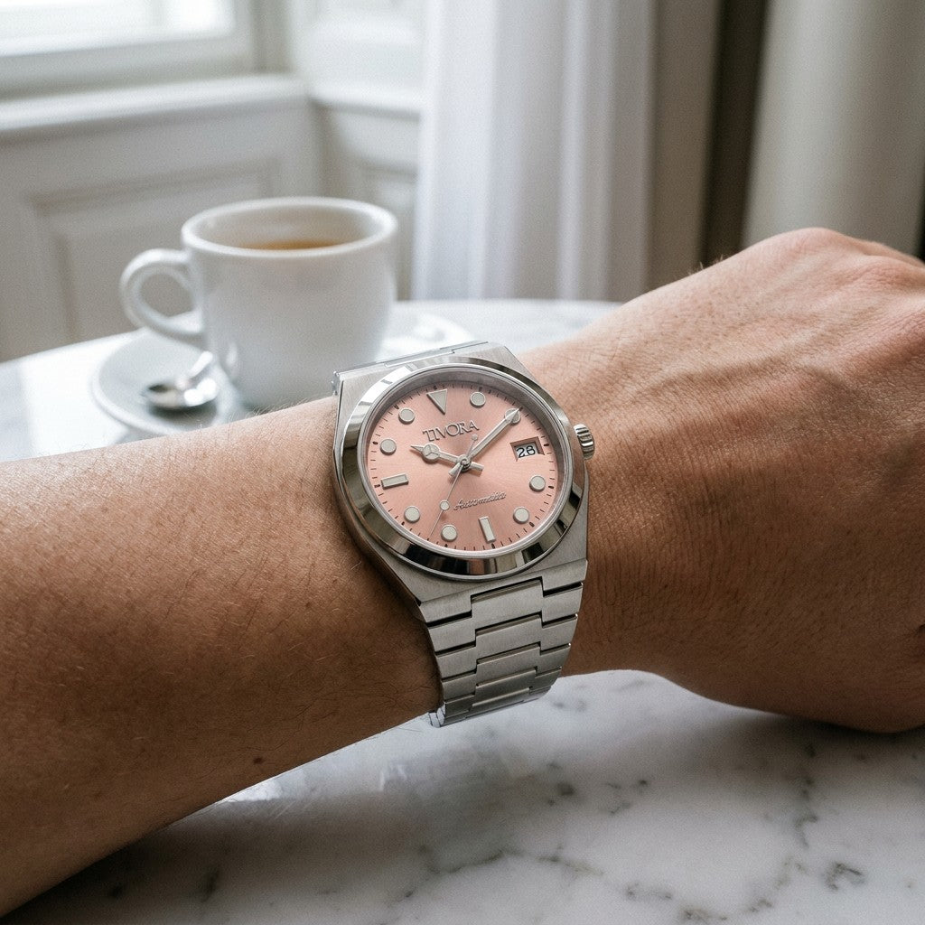 Élan Argent Steel, pink dial – on the wrist