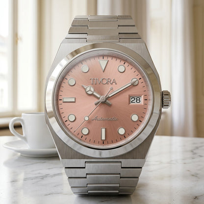 Élan Argent Steel, pink dial – front view