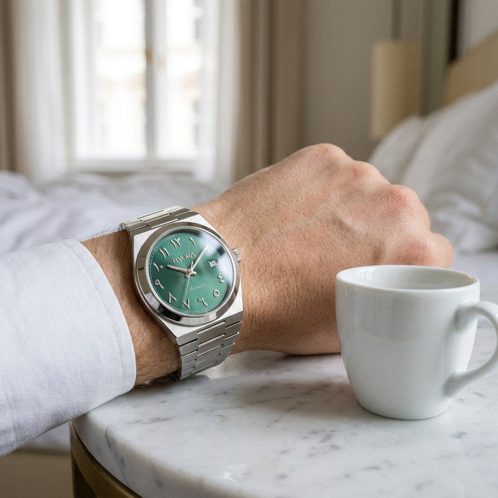 Élan Argent Steel Arabic Emerald Dial – on the wrist