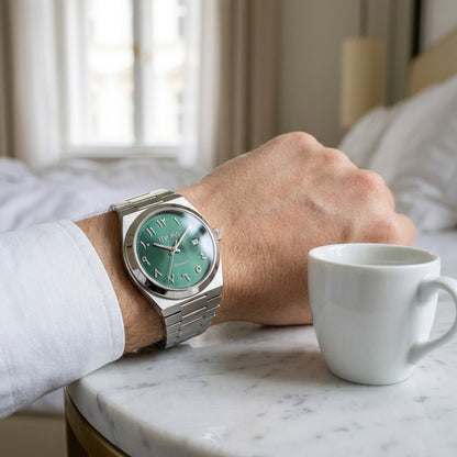 Élan Argent Steel Arabic Emerald Dial – on the wrist