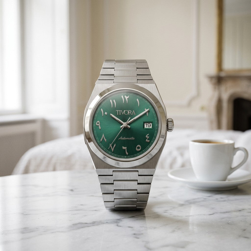 Élan Argent Steel Arabic Emerald Dial – front view