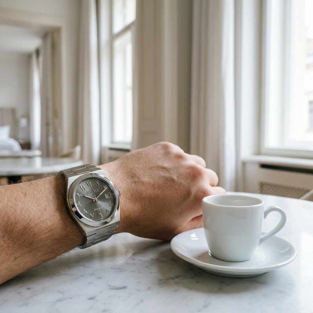 Élan Argent Steel Arabic Grey Dial – on the wrist