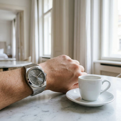 Élan Argent Steel Arabic Grey Dial – on the wrist