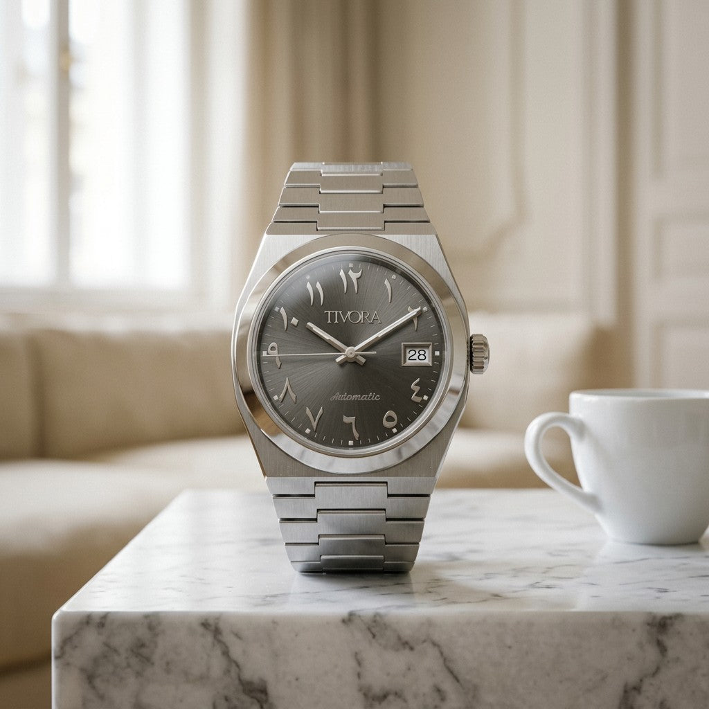 Élan Argent Steel Arabic Grey Dial – front view
