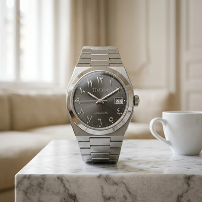 Élan Argent Steel Arabic Grey Dial – front view
