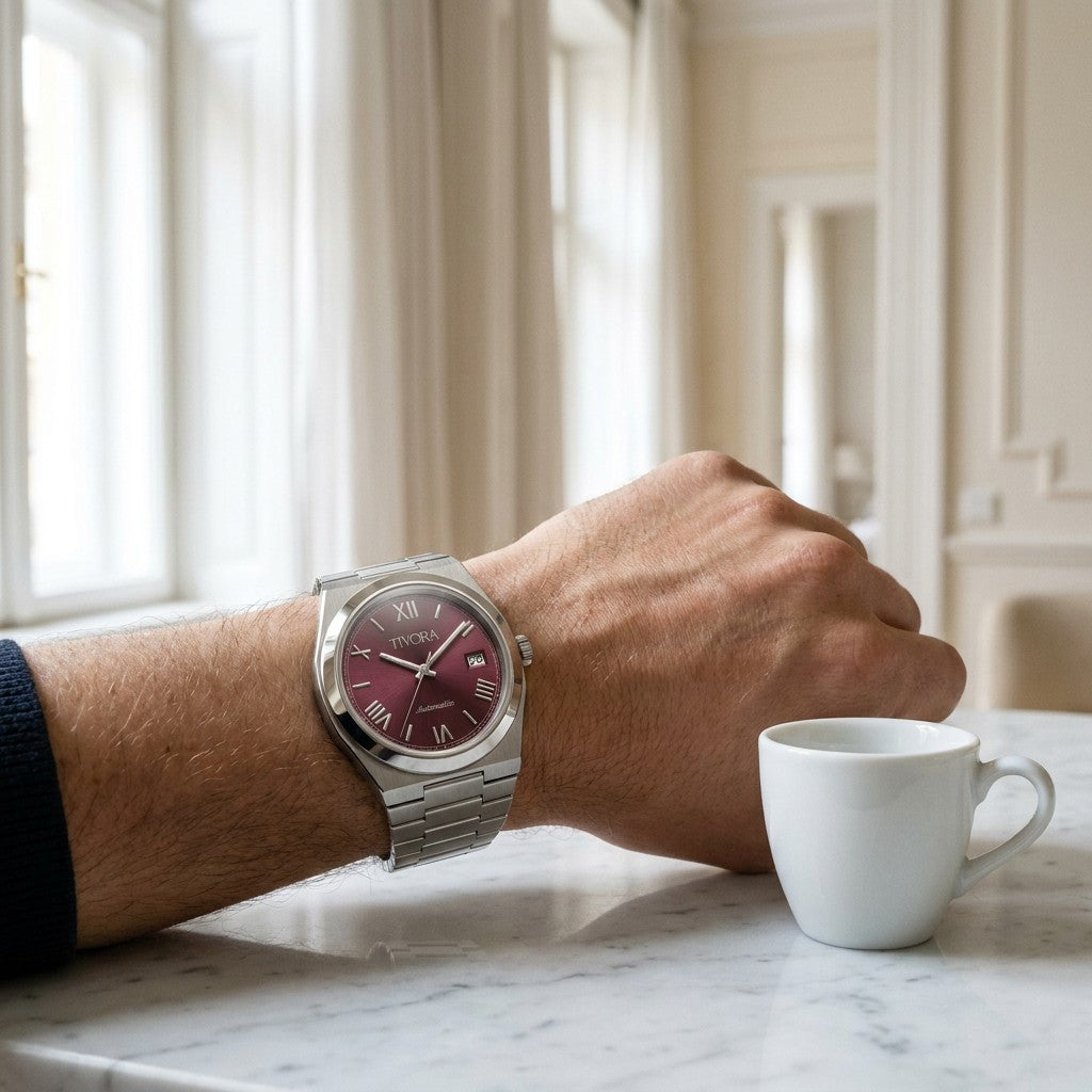 Élan Argent Steel Crimson Dial – on the wrist