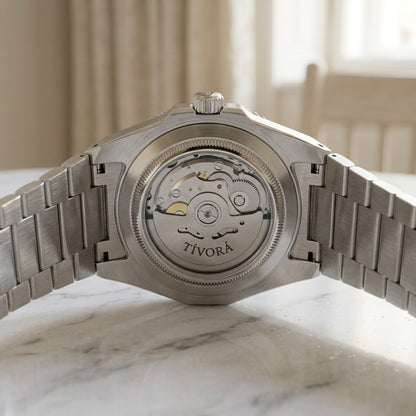 Élan Argent Steel Crimson Dial – case back with movement