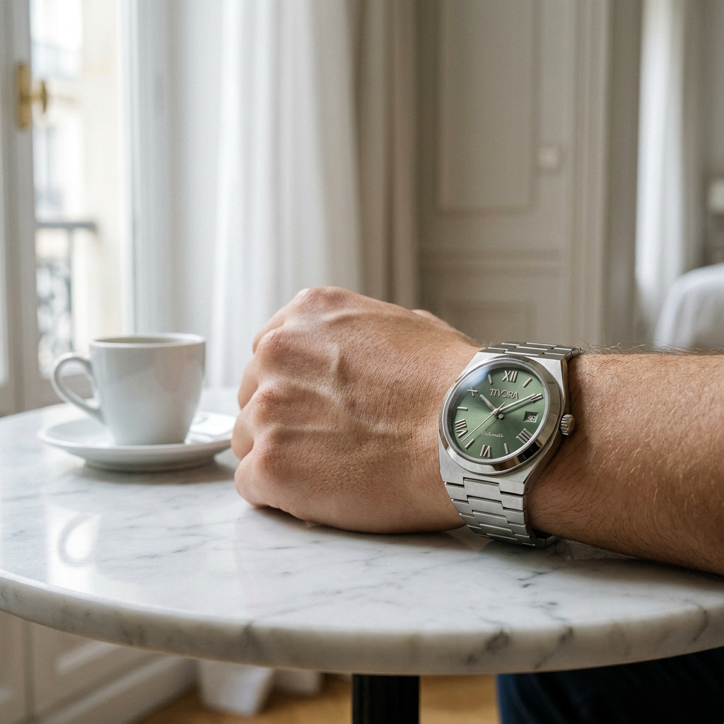 Élan Argent Steel Olive Dial – on the wrist