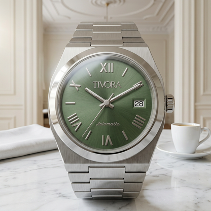 Élan Argent Steel Olive Dial – front view