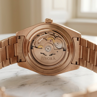Élan Rose Steel Grey Dial – case back with movement