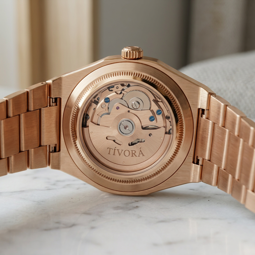 Élan Rose Steel Ice Dial – case back with movement