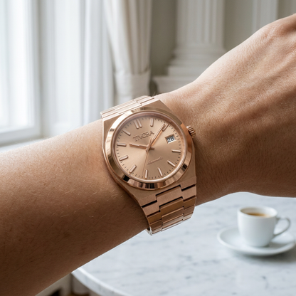 Élan Rose Steel Sunburst Dial – on the wrist
