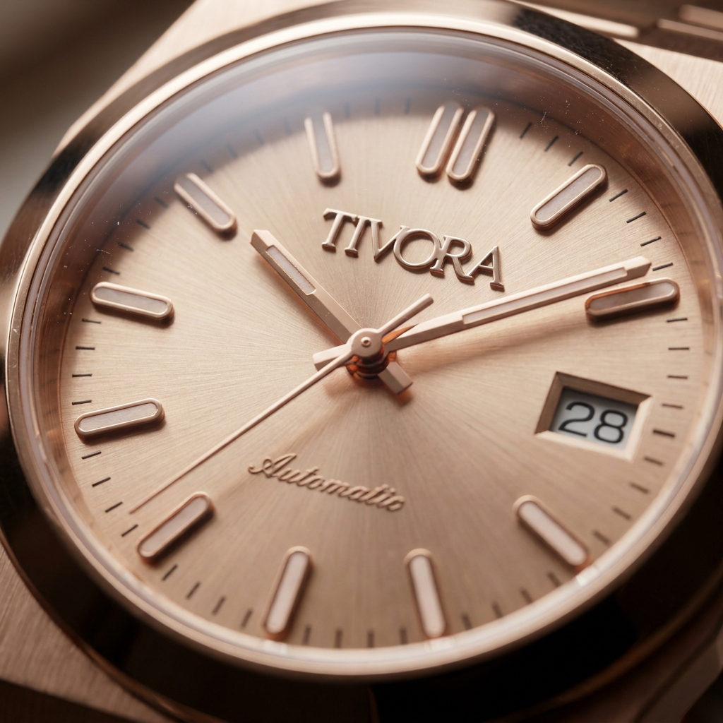 Élan Rose Steel Sunburst Dial – close-up