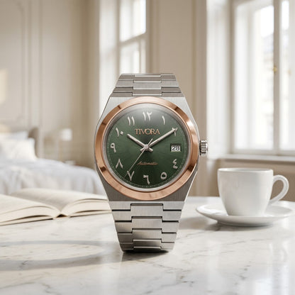 Élan Two Tone Steel Arabic Olive Dial – front view