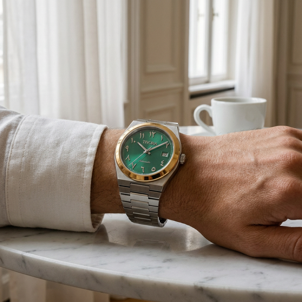 Élan Two Tone Steel Emerald Dial – on the wrist