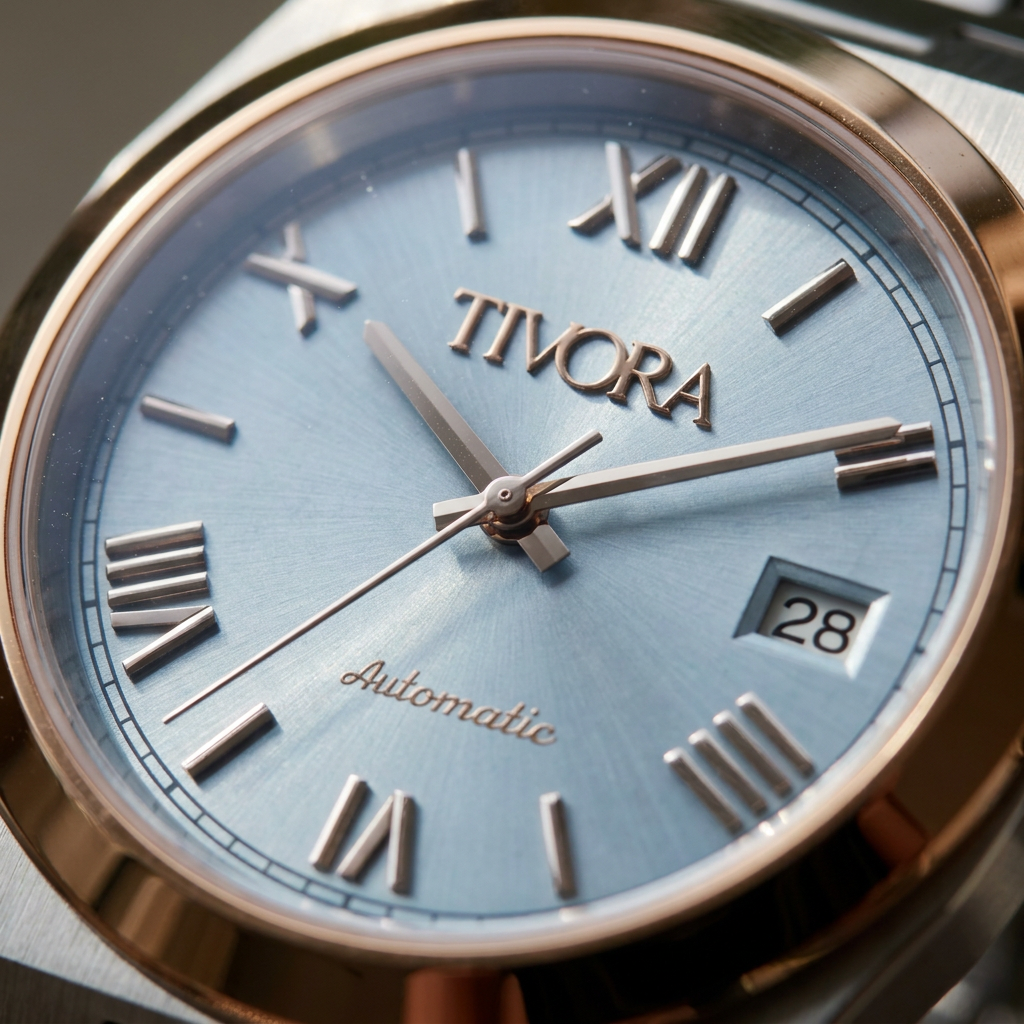 Élan Two Tone Steel Roman Ice Dial – close-up