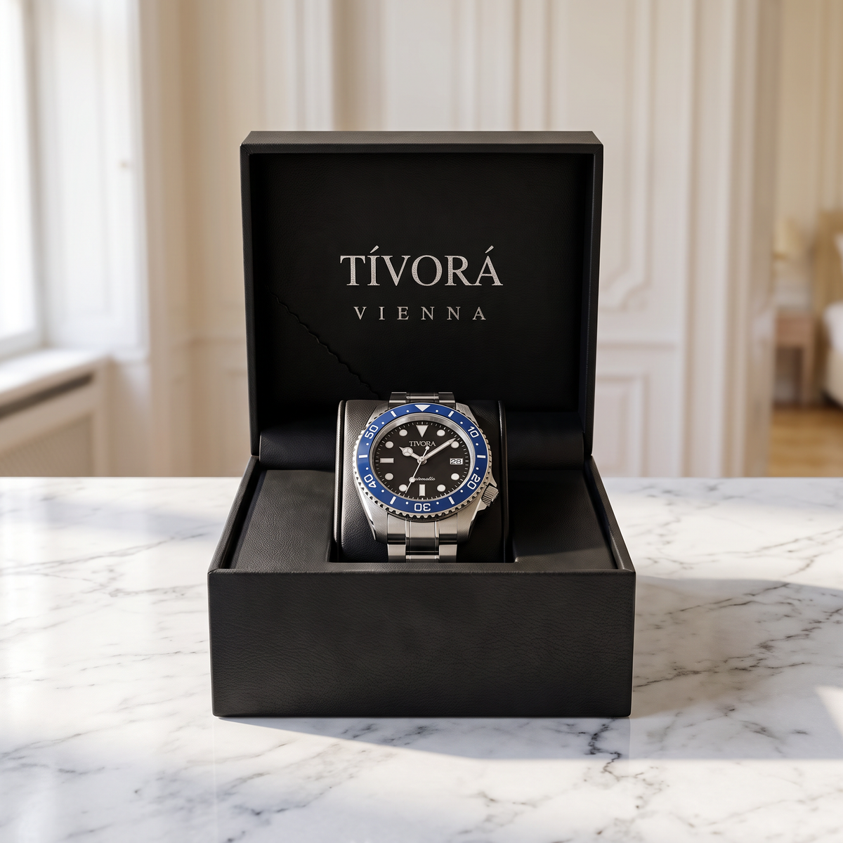 EQUINOX Argent Steel Azure Dial – in the TÍVORÁ box