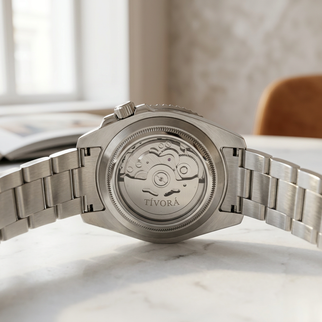 EQUINOX Argent Steel Azure Dial – case back with movement