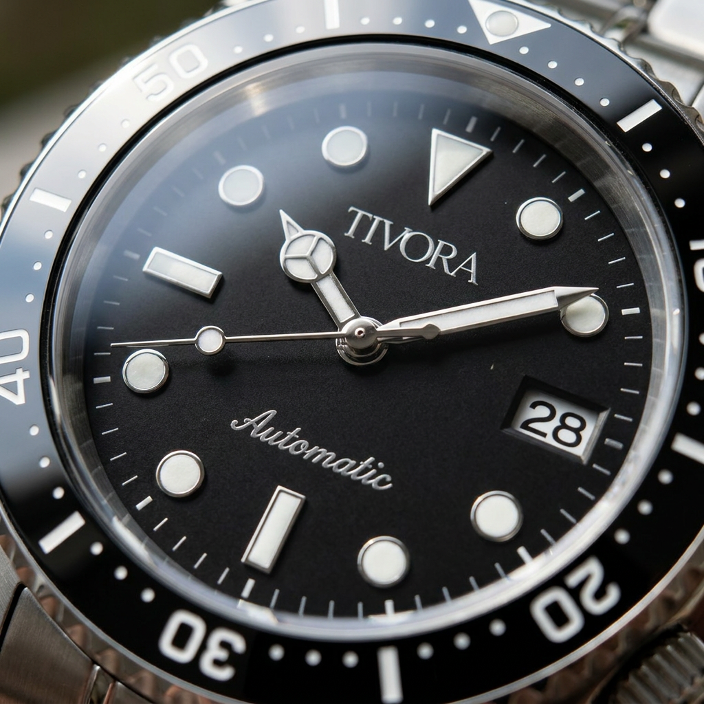 EQUINOX Argent Steel Diver Dial – close-up