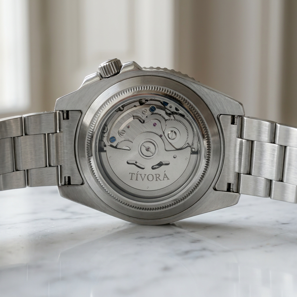 EQUINOX Argent Steel Earth Dial – case back with movement