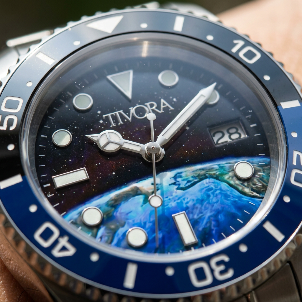 EQUINOX Argent Steel Earth Dial – close-up